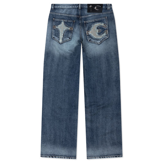 Bone Leather Denim Pants - Blue