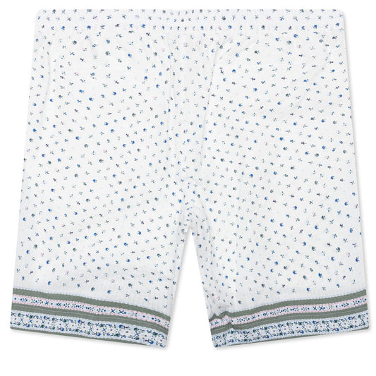 Printed Seersucker Cotton Bermuda Shorts - Cream/Green