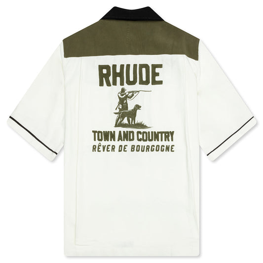 Town and Country Bowling Shirt - Military Green/Off White