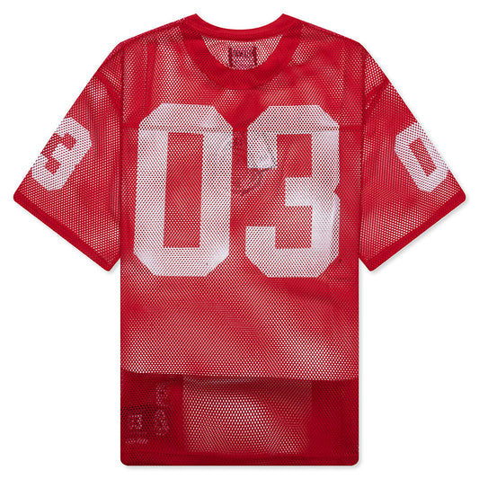 Varsity S/S Crop Fit Knit Football Jersey - Red