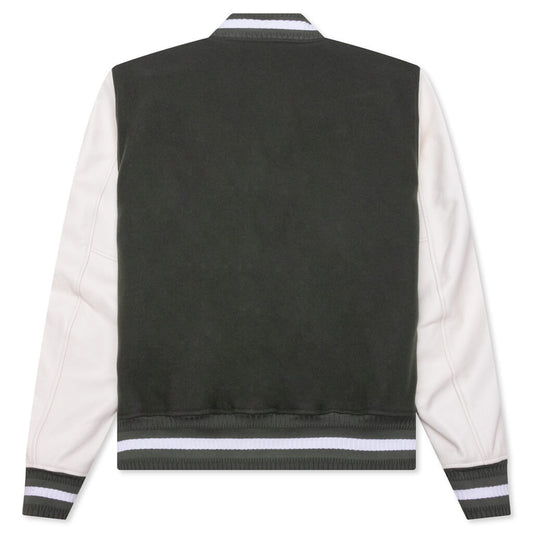 Varsity Wool & Grained Leather - Greyish Green