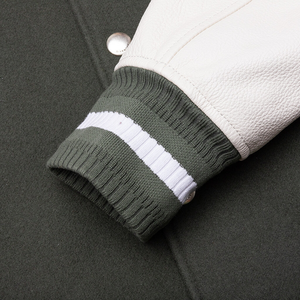 Varsity Wool & Grained Leather - Greyish Green