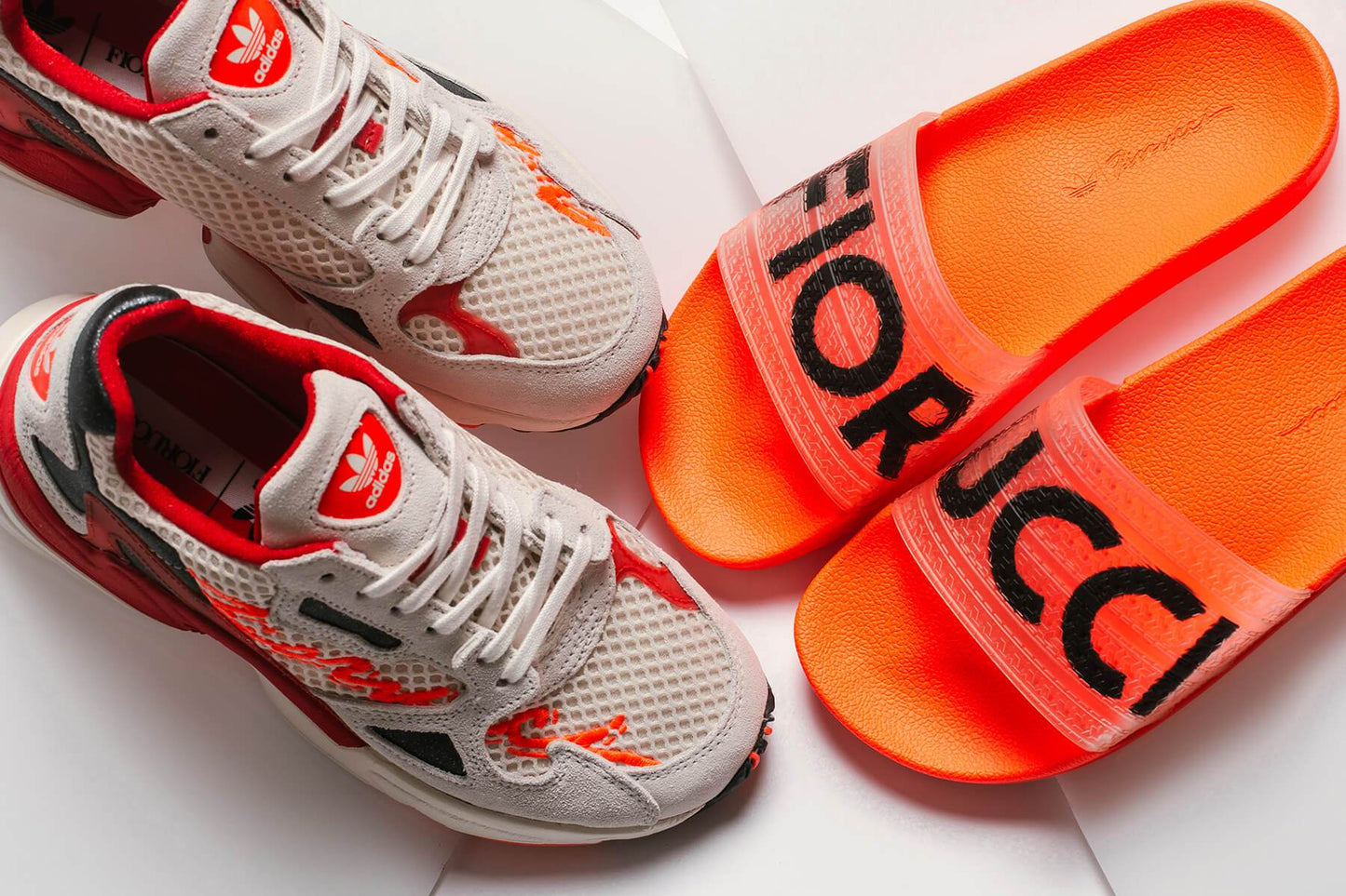 adidas Originals x Fiorucci Falcon W - Off White/Red/Neon Solar Orange
