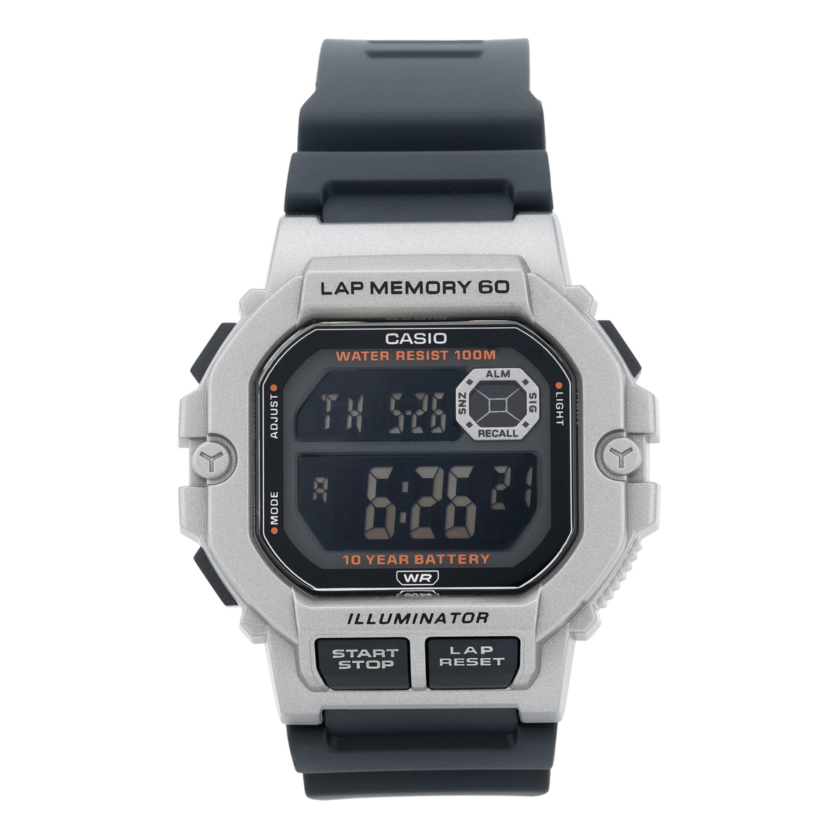 CASIO Stylish Quartz Movement 47.2*44.5*13.4mm Resin Strap Watch Black Silver Unisex Mens WS-1400H-1BVD