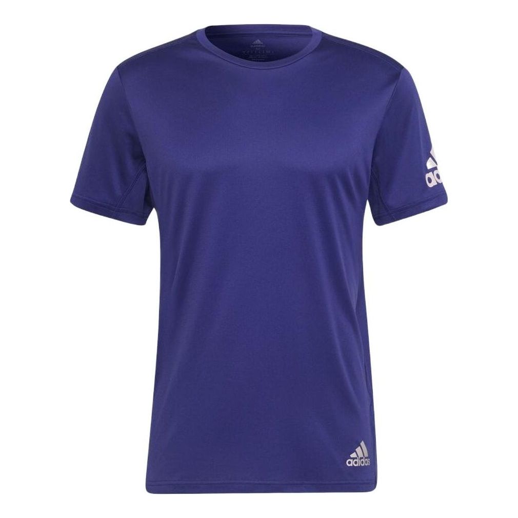 adidas Shoulder Logo Printing Solid Color Round Neck Short Sleeve Purple HB7482