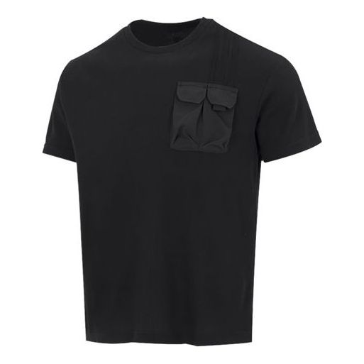 Men's adidas neo Solid Color Pocket Athleisure Casual Sports Round Neck Short Sleeve Black T-Shirt HN4705