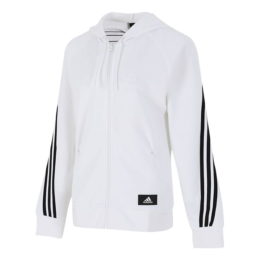 (WMNS) adidas FIeece 3-Stripe REG Knit Jacket Asia Sizing 'White Black' H57293