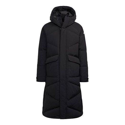 adidas Big Baffle Coat Outdoor Sports Long Loose hooded down Jacket Black GT6536
