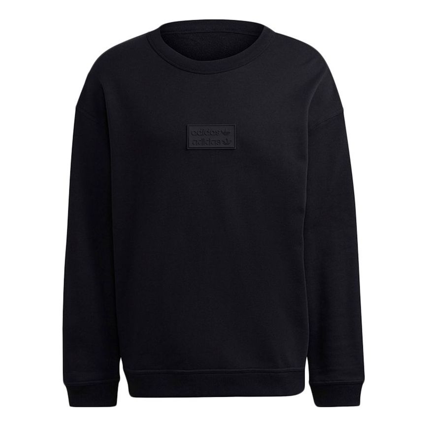 Men's adidas originals Silicon Crew Logo Label Sports Round Neck Pullover Black GN3293