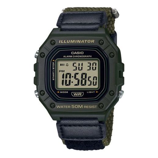 Men's CASIO Military Green Waterproof Multifunction Velcro Sports Fashion Small Watch Mens Army Green Digital W218HB-3AV