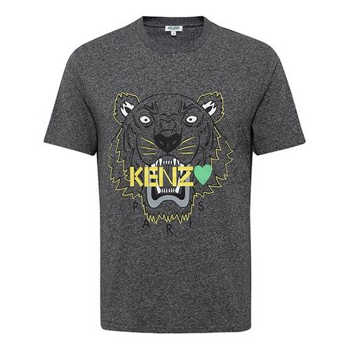 Men's KENZO Classic Tiger Head Pattern Pure Cotton Short Sleeve Dark Grey T-Shirt F965TS0314Y4-98