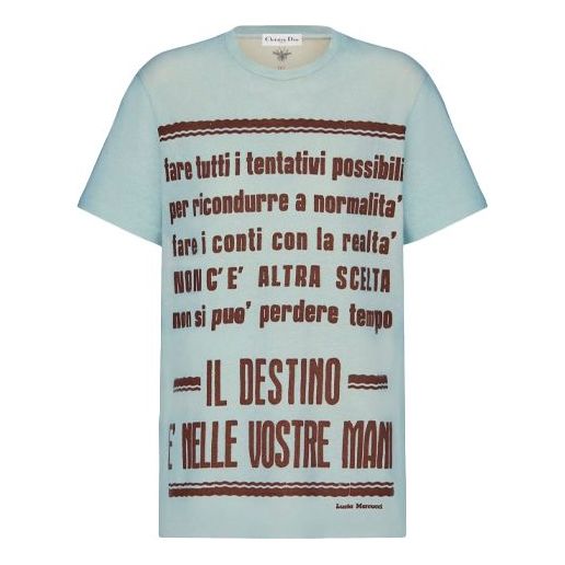 DIOR SS21 Alphabet Pattern Printing Loose Round Neck Short Sleeve Blue 123T03LM452-X5898