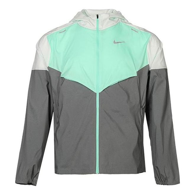 Men's Nike SS22 Splicing Color Block Logo Printing Zipper Hooded Jacket Autumn Gray Green CZ9071-394