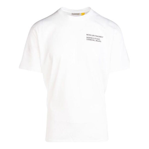 Men's Moncler x Fragment Design Crossover Alphabet Printing Round Neck Short Sleeve White T-Shirt F209U8C708108392B001