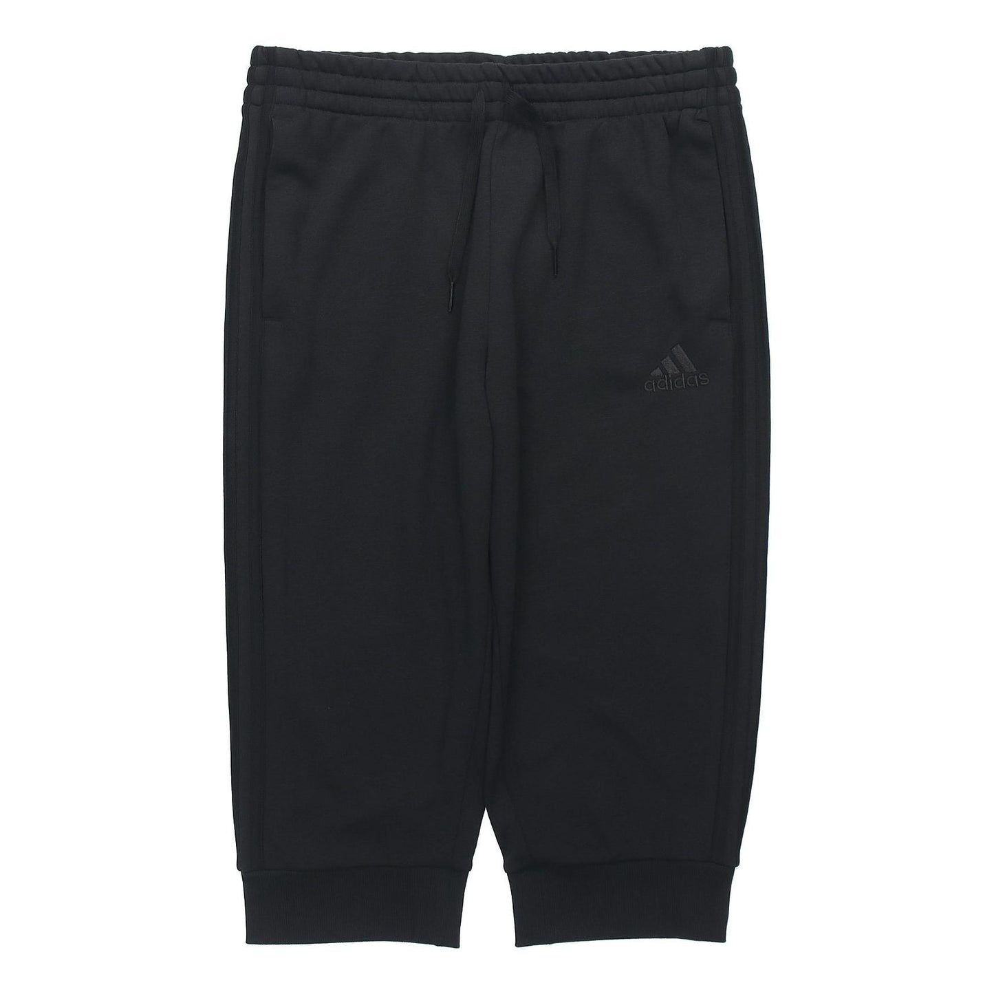 adidas M 3s Ft Tc 34pt Embroidered Logo Stripe Knit Bundle Feet Cropped Pants Black GK8990
