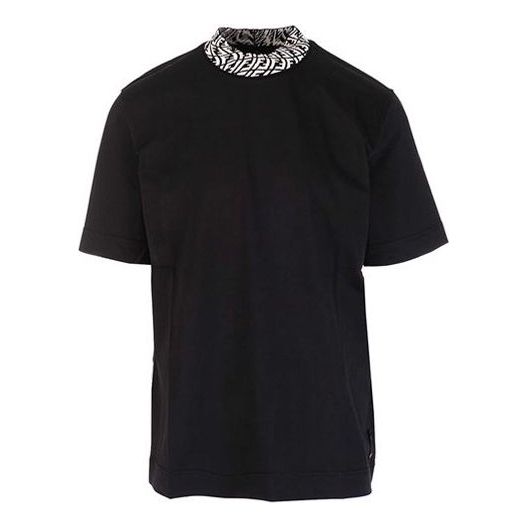 Men's FENDI FW21 F Alphabet Pattern Adornment Round Neck Short Sleeve Black T-Shirt FY1088AGAKF0PA4