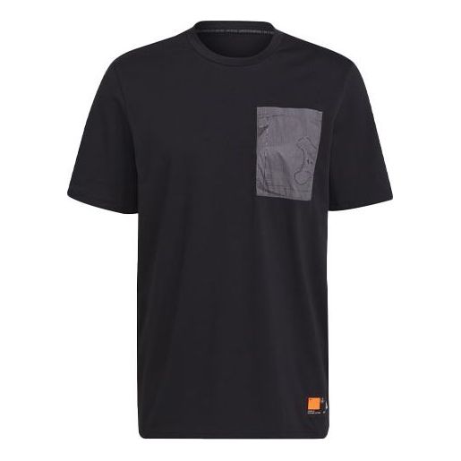 adidas M Pocket Tee Contrasting Colors Sports Round Neck Short Sleeve Black GP9650