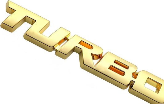 2Pcs Metal Turbo Front Hood Side Body 3D Emblem Badge for Universal Cars (Gold)