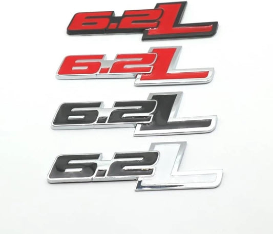 2Pc 6.2L Emblems Engine Name 3D Metal Badge Aluminum Adhesive Sticker Decal