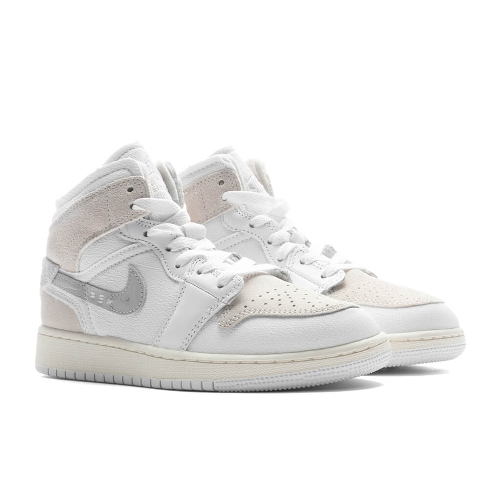 Jordan 1 Mid SE Craft (GS) - White/Light Orewood Brown/Tech Grey