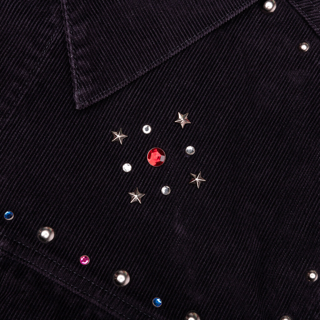 14W Corduroy Studded Jean Jacket - Black