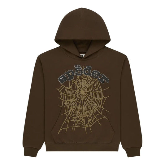 Sp5der Og Web Rhinestone Hoodie 'Brown' ST009FW25BRN