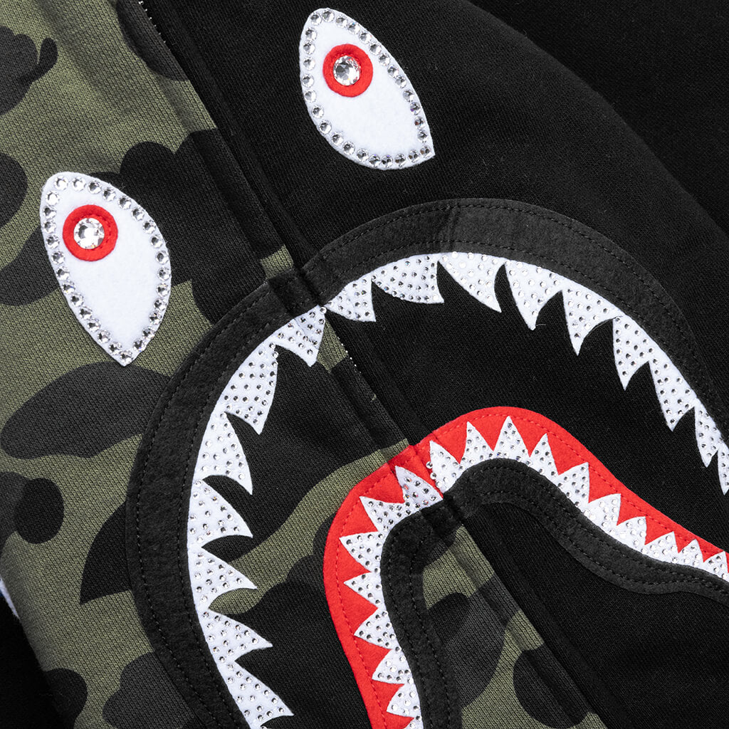 1st Camo Swarovski Shark Full Zip Hoodie - Black