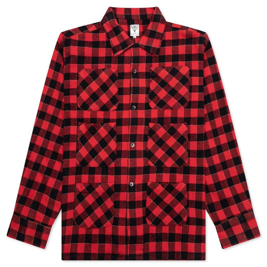 6 Pocket Flannel Shirt - Red/Black