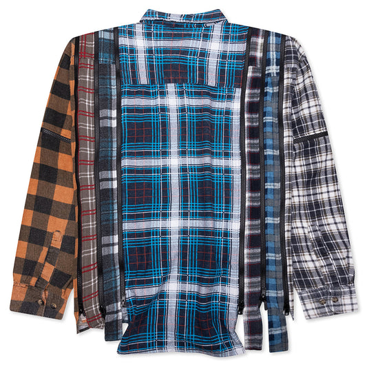 7 Cuts Zipped Wide Flannel Shirt - Assorted
