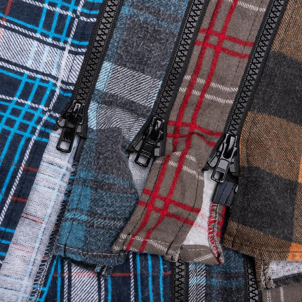 7 Cuts Zipped Wide Flannel Shirt - Assorted