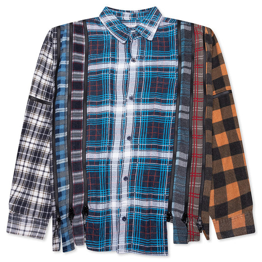 7 Cuts Zipped Wide Flannel Shirt - Assorted