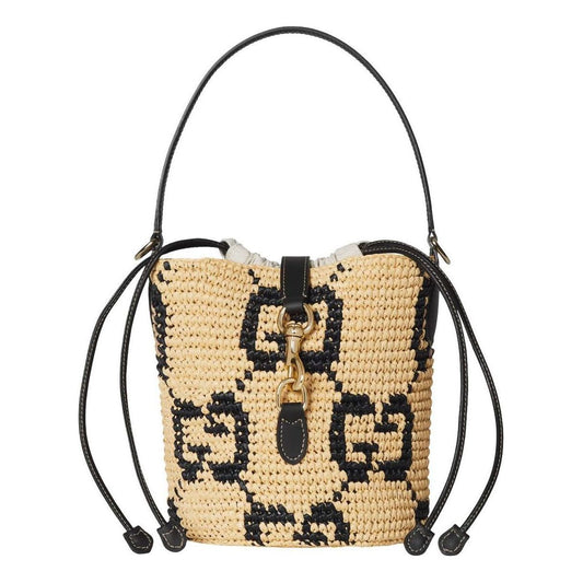 (WMNS) Gucci Woven Mini Bucket Bag 'Natural Black Fabric' 816284-9AAGL-8761