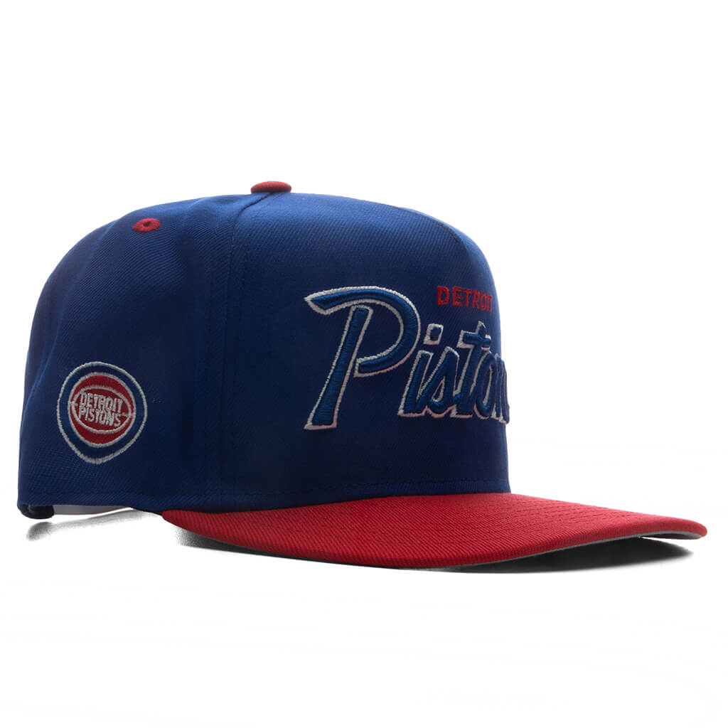 9FIFTY A-Frame Curved Hardwood Classics Script Snapback - Detroit Pistons