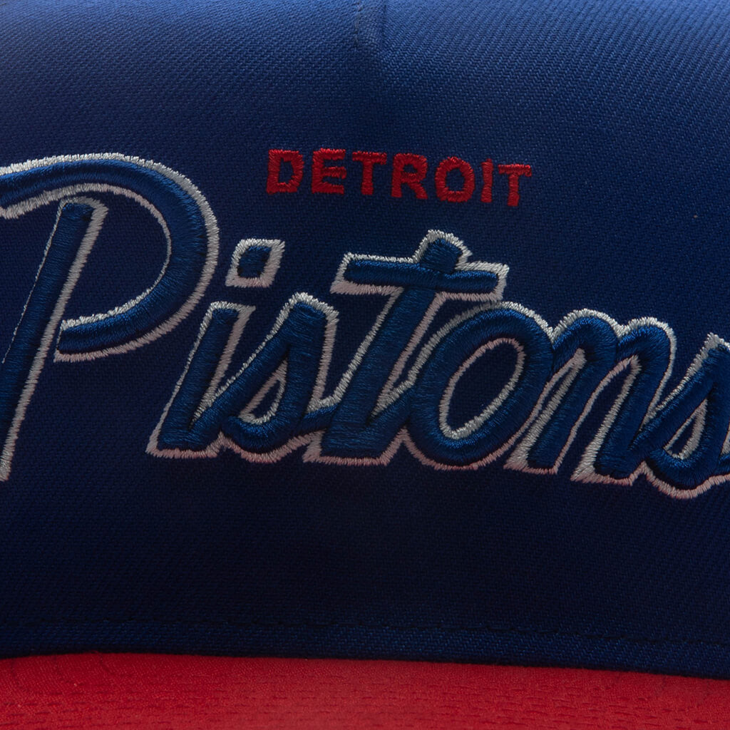 9FIFTY A-Frame Curved Hardwood Classics Script Snapback - Detroit Pistons