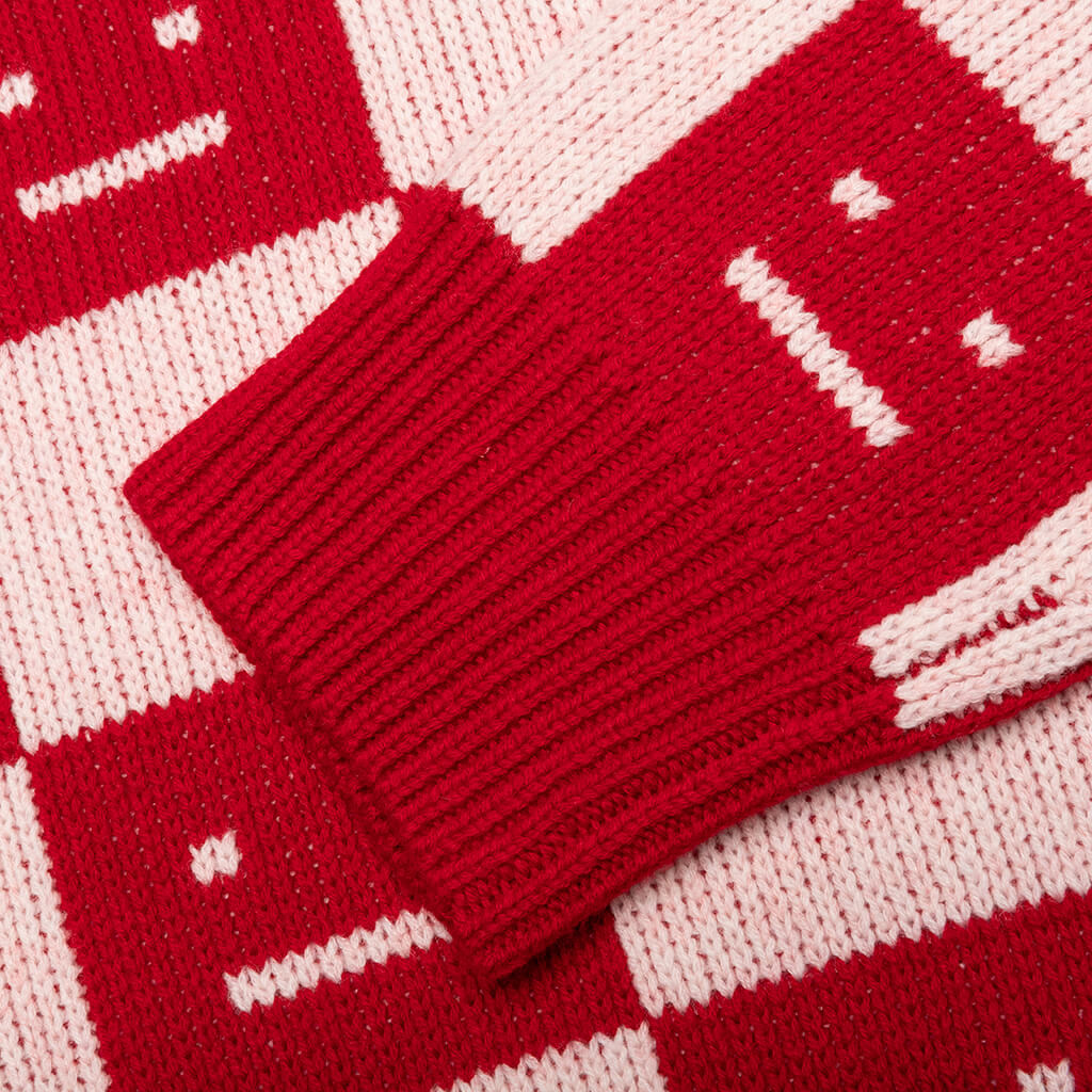 Crew Neck Wool Sweater - Deep Red/Faded