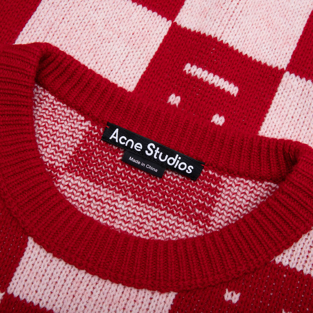 Crew Neck Wool Sweater - Deep Red/Faded