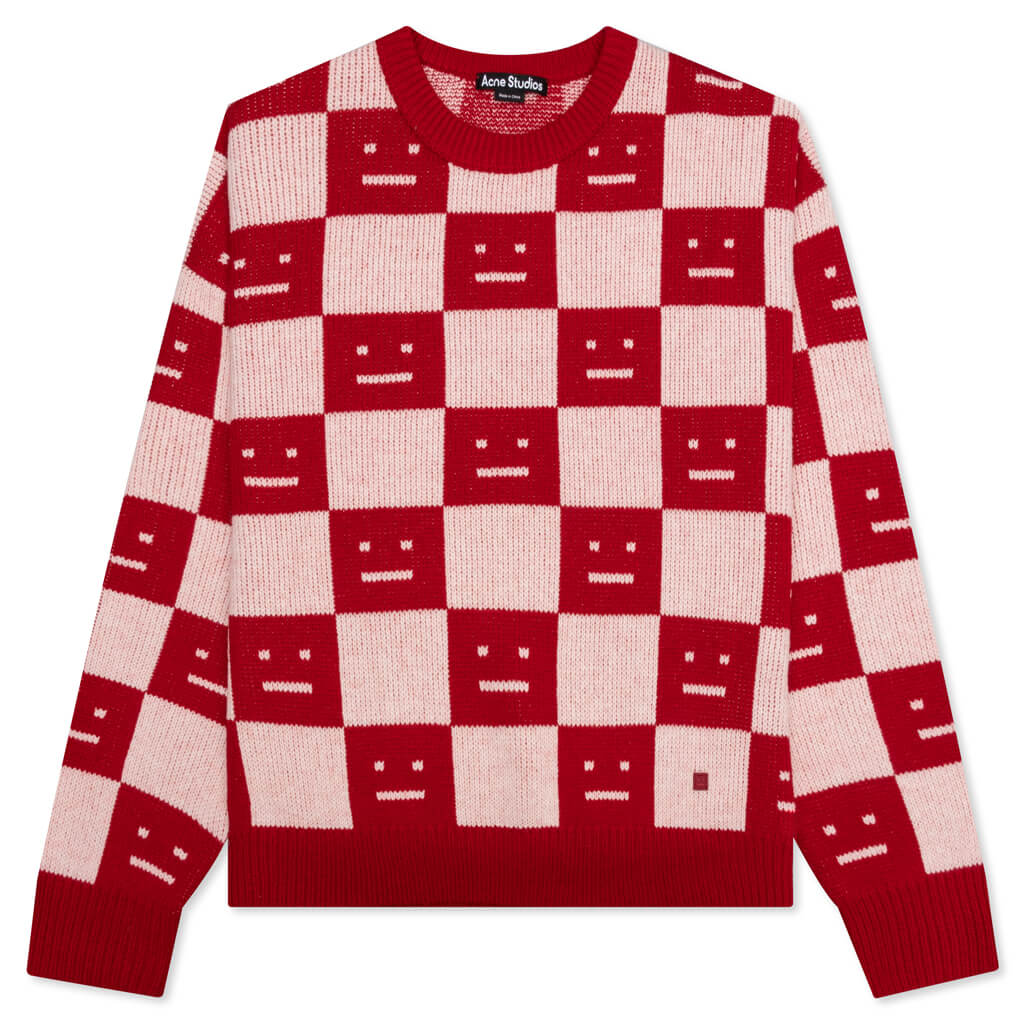 Crew Neck Wool Sweater - Deep Red/Faded
