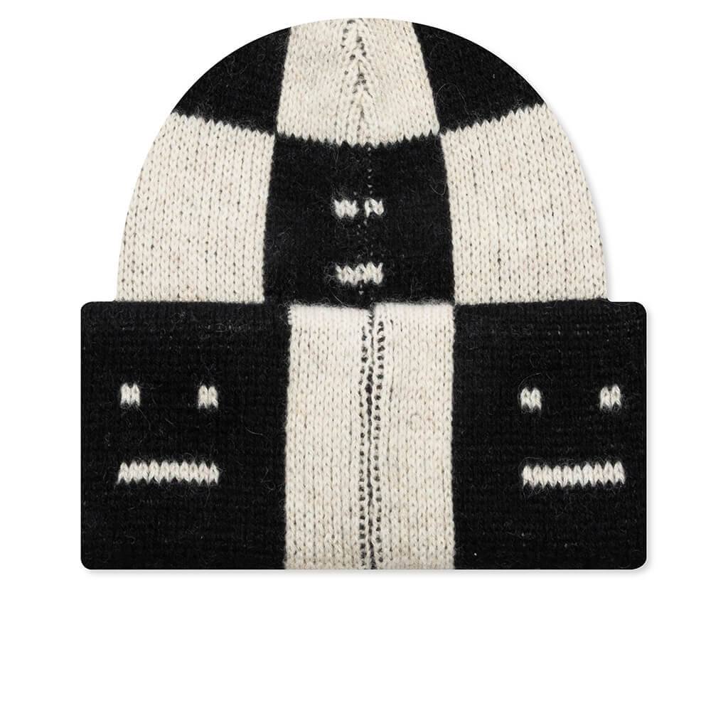 Jacquard Knit Beanie Hat - Black/Oatmeal Melange