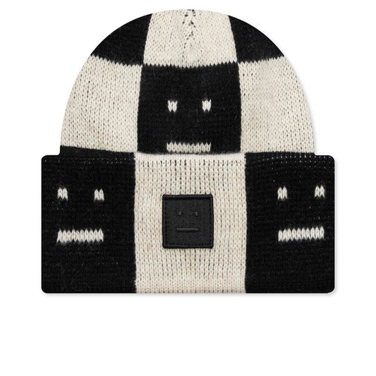 Jacquard Knit Beanie Hat - Black/Oatmeal Melange