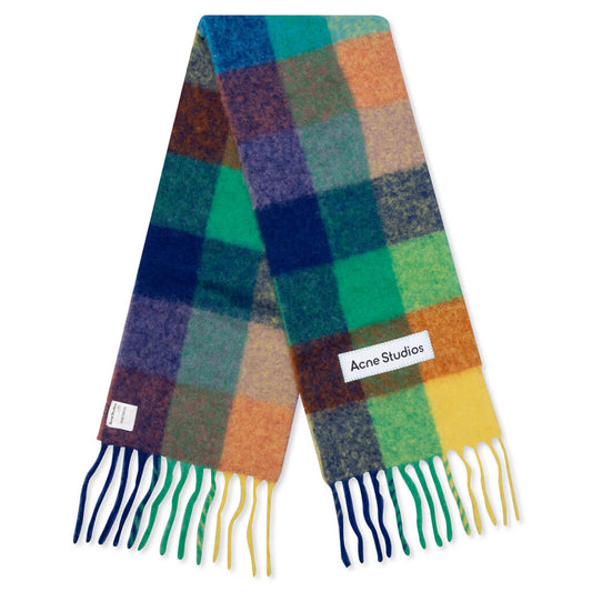 Mohair Checked Scarf - Blue/Orange/Green