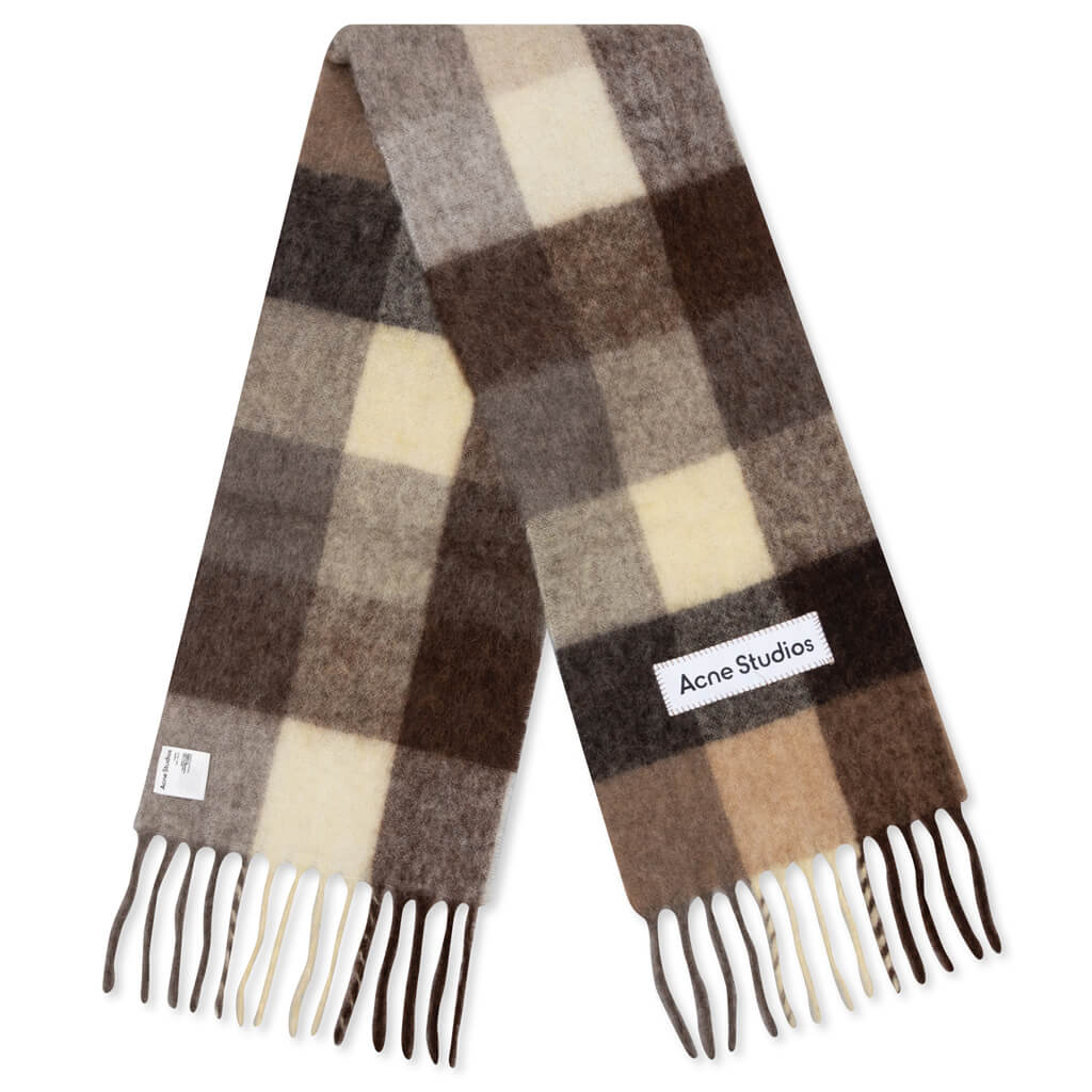 Mohair Checked Scarf - Brown/Ecru