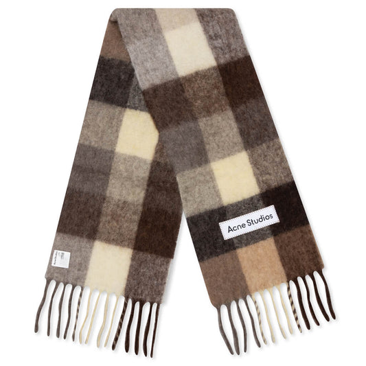 Mohair Checked Scarf - Brown/Ecru