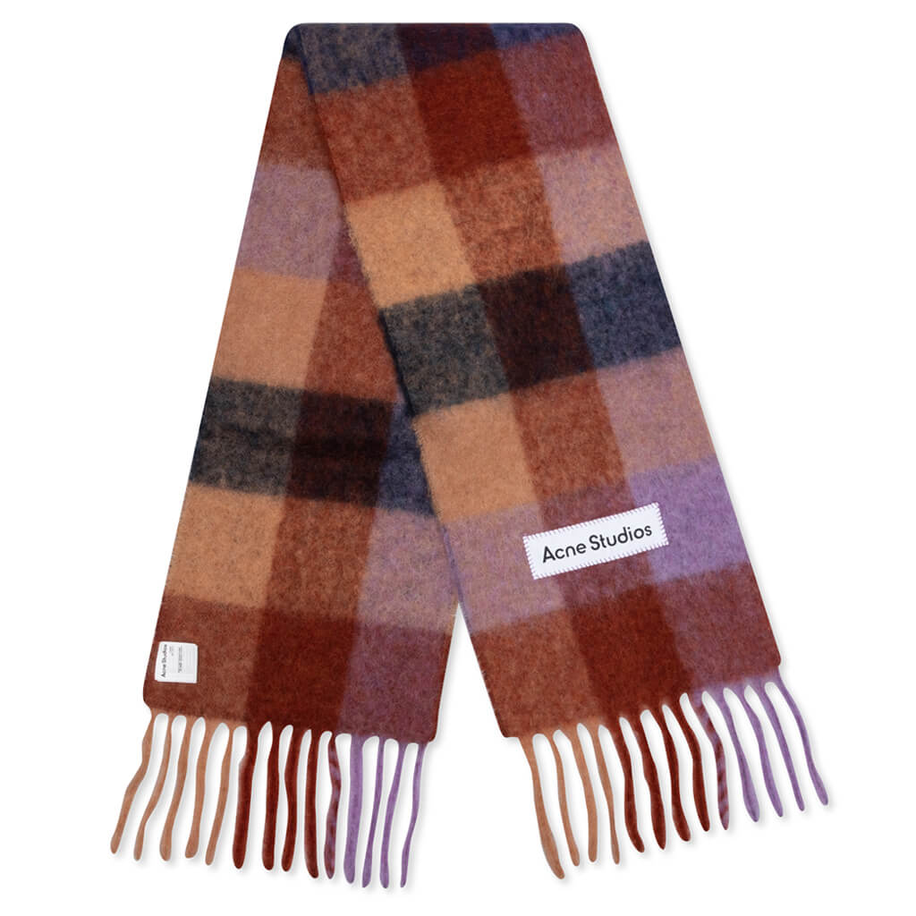 Mohair Checked Scarf - Brown/Lilac/Navy
