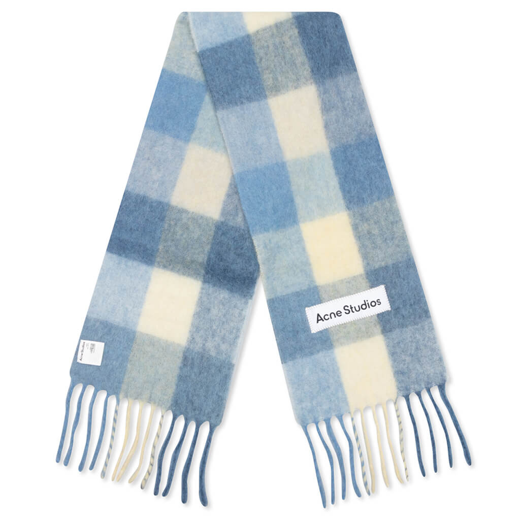 Mohair Checked Scarf - Light Blue/White