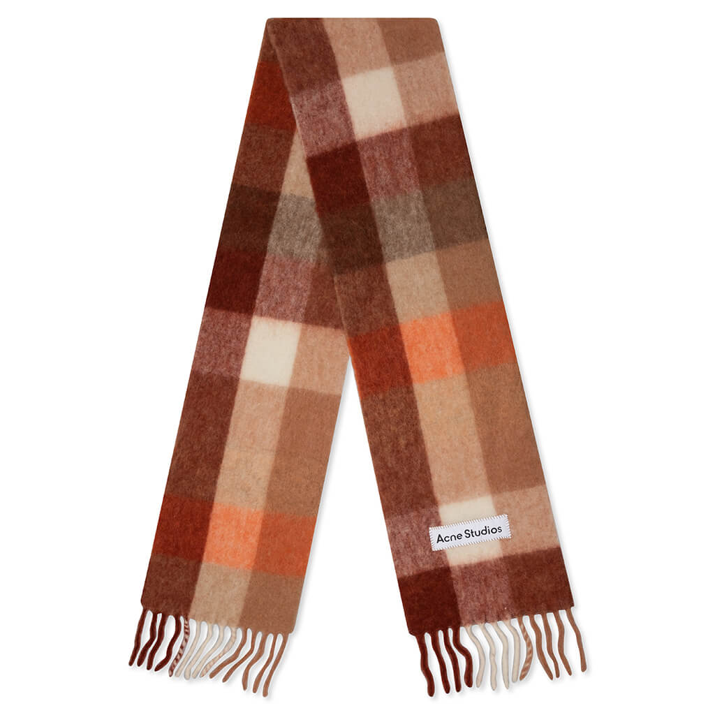 Mohair Checked Scarf - Orange/Rust/White