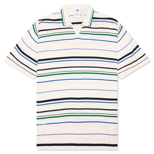 adidas Originals x Wales Bonner Knit Polo - Wonder White/Green/Blue Bird