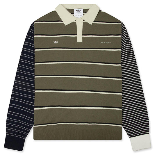 adidas Originals x Song for the Mute 007 Long Sleeve Polo - Olive Strata/Alumina/Black