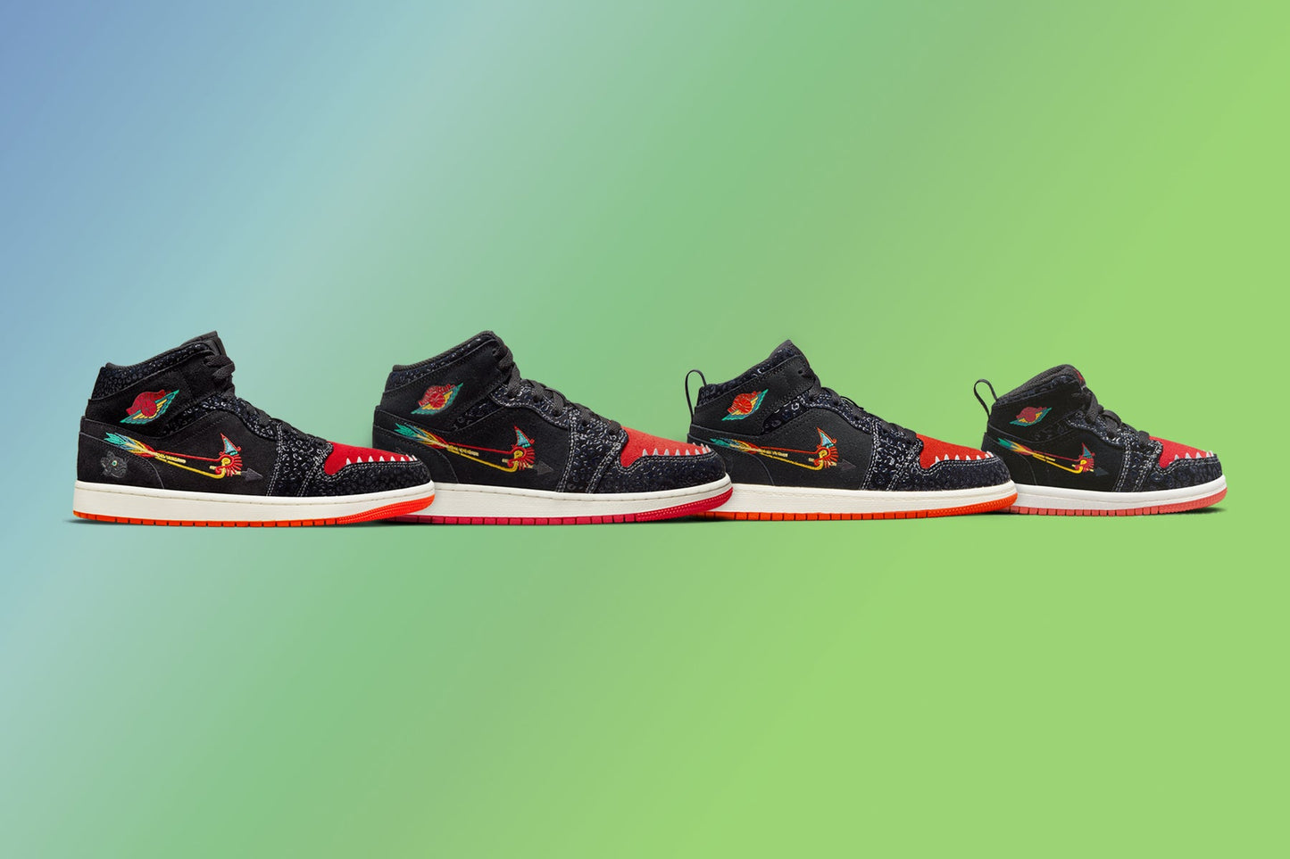 Air Jordan 1 Mid SE (GS) "Siempre Familia" - Black/Chile Red