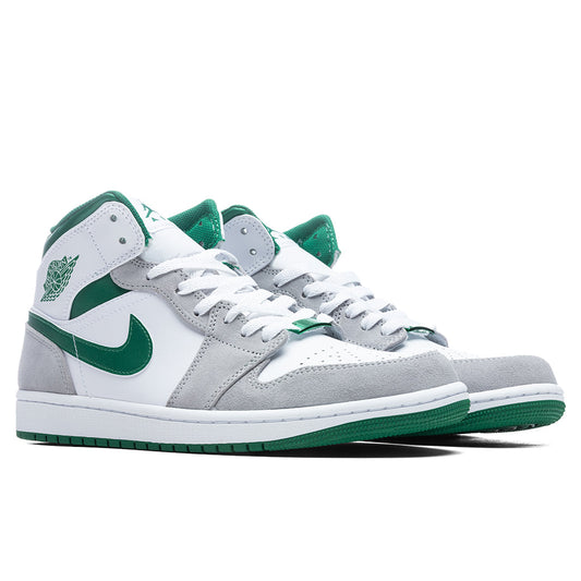 Air Jordan 1 Mid SE - White/Pine Green/ LT Smoke Grey