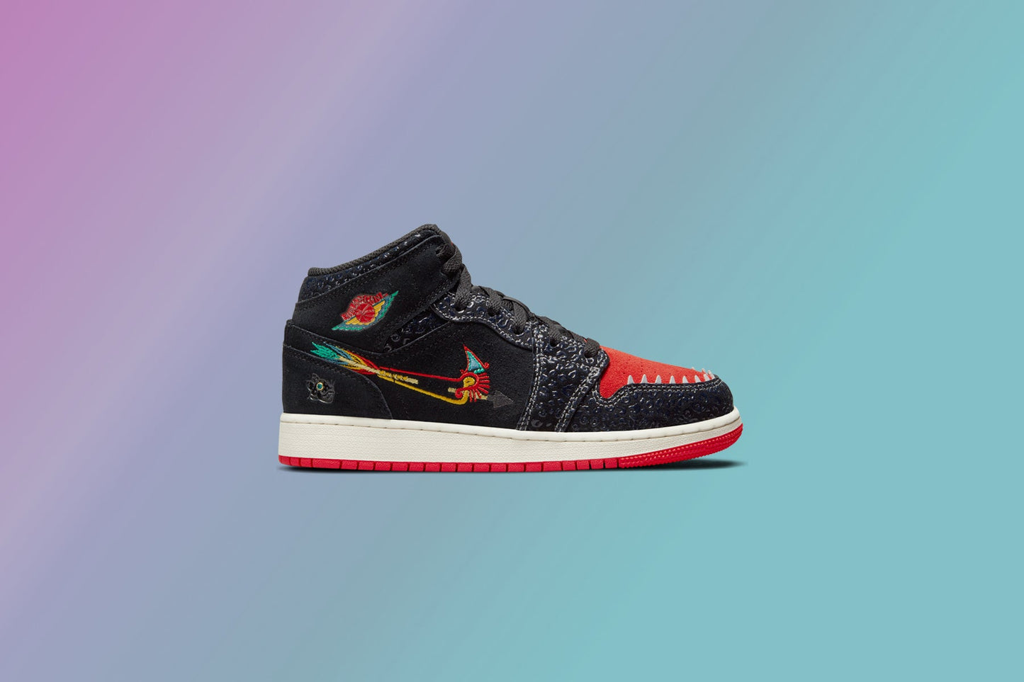 Air Jordan 1 Mid SE (GS) "Siempre Familia" - Black/Chile Red
